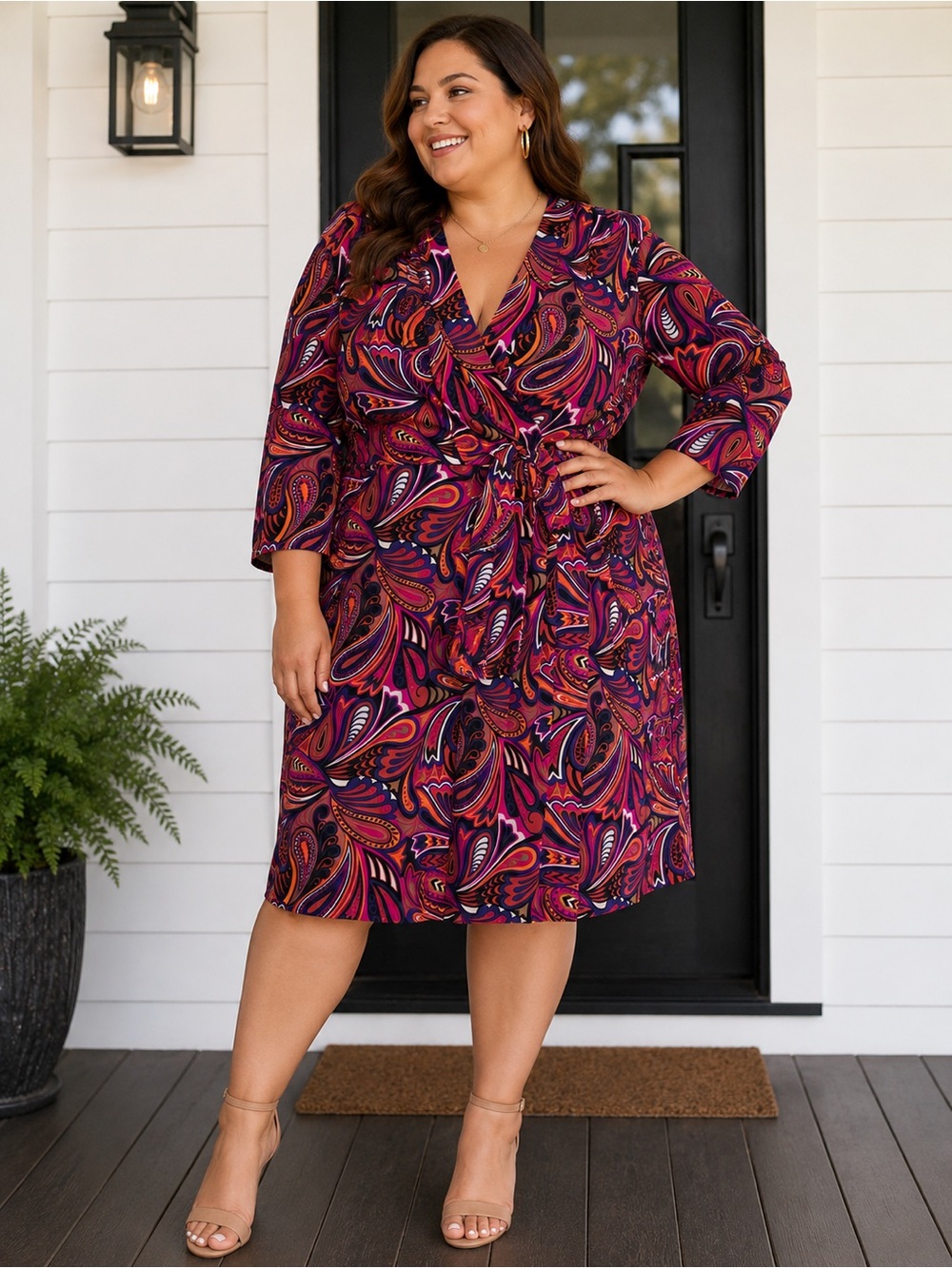 Anne Klein faux wrap paisley print dress. Size: 2X